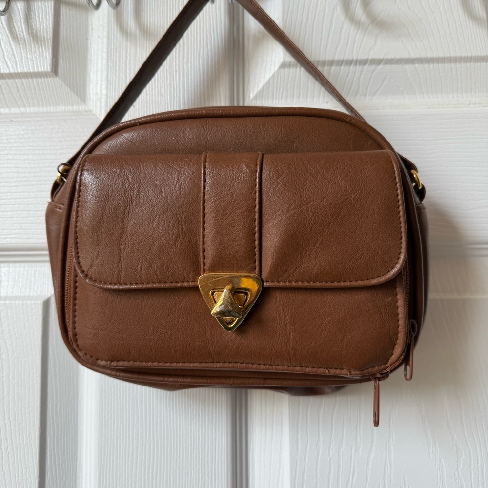 Brown Faux Leather Shoulder Bag